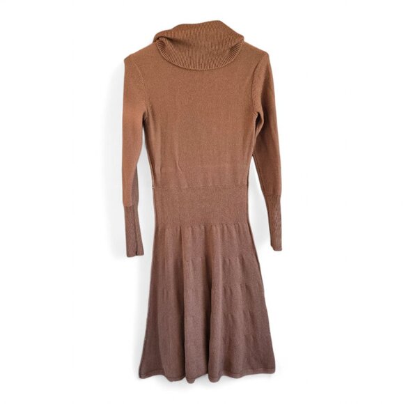 Anne Klein Brown Long Sleeve Sweater Dress Medium Cowl Neck Cotton & Angora - Picture 2 of 9